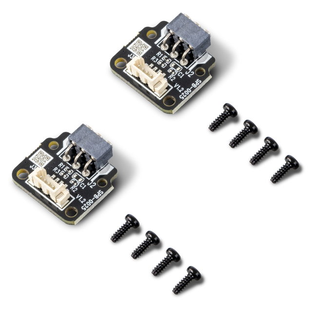 Snapmaker U1 cooling fan adapter board 2-pack shown with eight mounting screws on a black background.