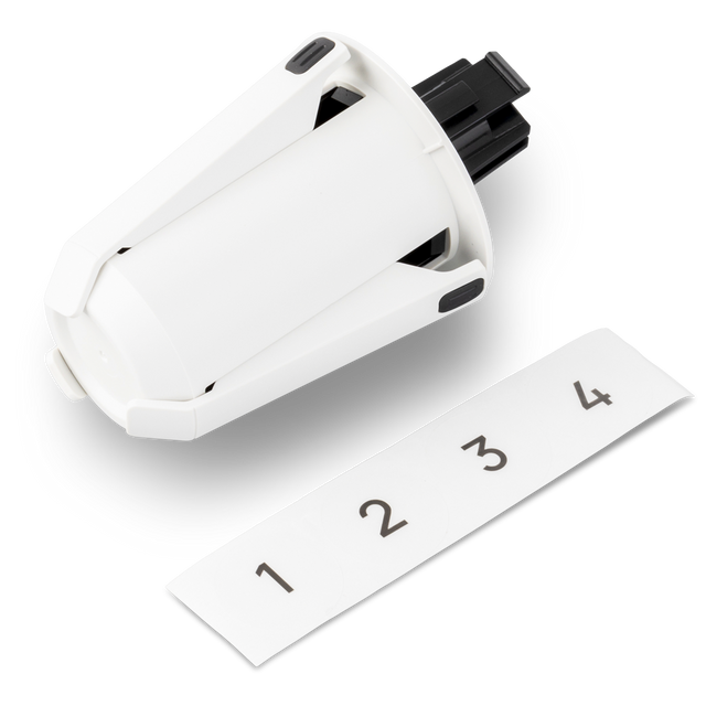 Snapmaker U1 Filament Holder angled view with black mount, plus 1–4 label stickers for organizing external filament spools.