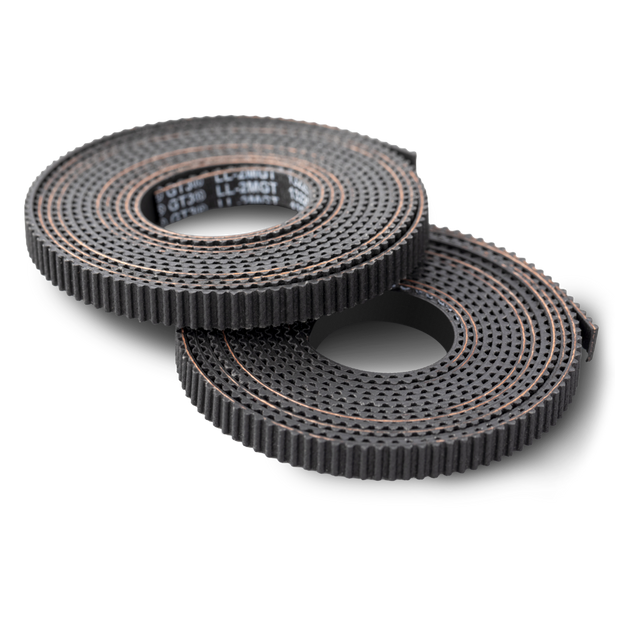 Snapmaker U1 XY-axis timing belts shown as two coiled belts for X and Y axes, built for precise power transfer and wear resistance.