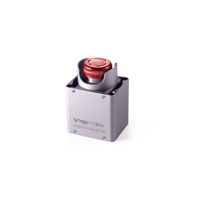 Close-up of Snapmaker 2.0 Emergency Stop Button, showing its red, easy-to-press emergency stop knob and compact design.