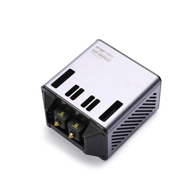 Snapmaker Dual Extrusion Module for Artisan in angled view, designed for dual-color 3D printing and up to 300°C operation.