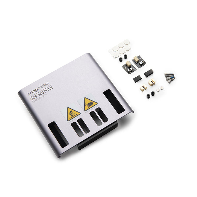Overhead view of the Replacement Kit for Dual Extrusion Module including all necessary spare parts for filament sensor and cooling optimization.

