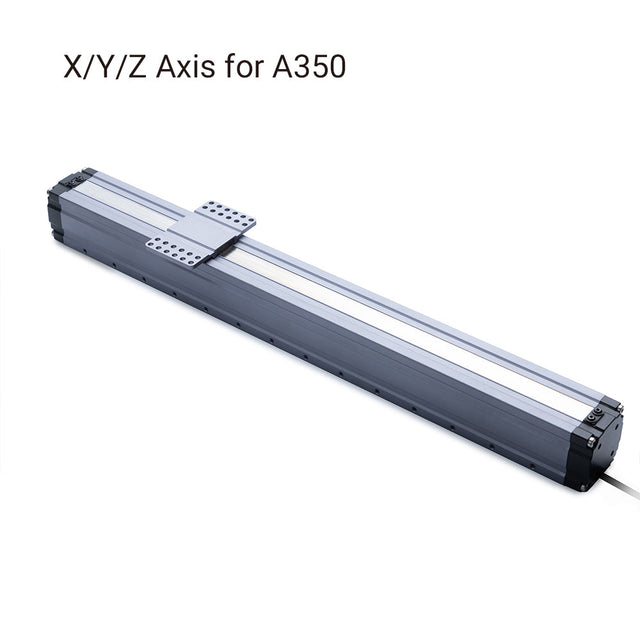 LINEAR MODULE- A350 X/Y/Z axis shown with a long enclosed rail and mounting plate.
