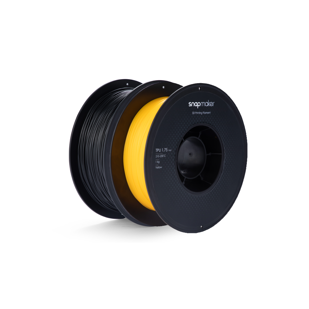 Snapmaker TPU filament spool in yellow and black, perfect for high flexibility 3D printing projects.